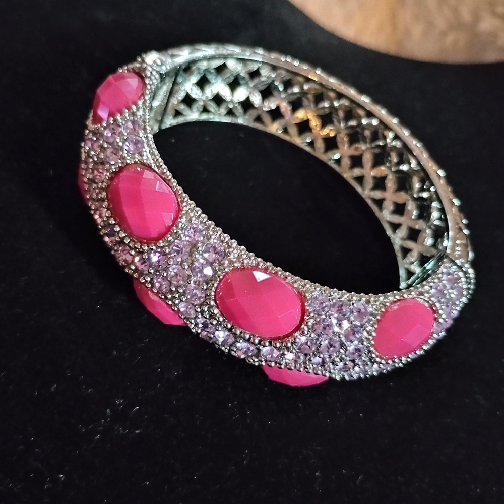 Park Lane Pink and Silver Gemstone Bracelet